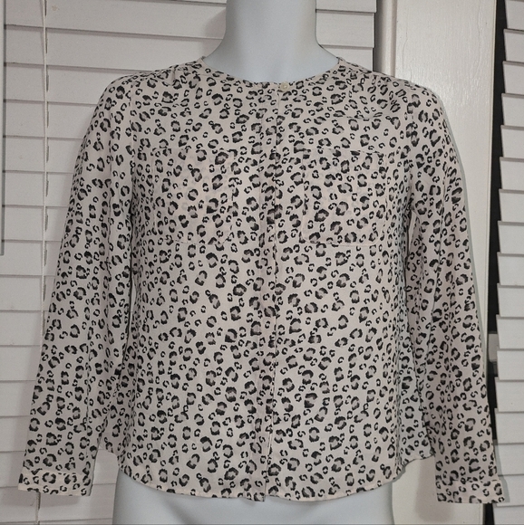 Ann Taylor LOFT Women's Petite black & white long sleeve blouse Size XSP EUC - Picture 1 of 7